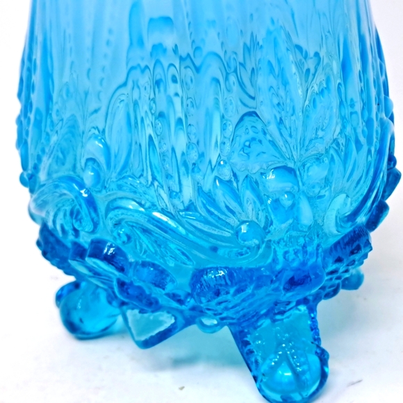 Antique Sowerby Opalescent Blue Piasa Bird Footed Glass Vase - Picture 4 of 6